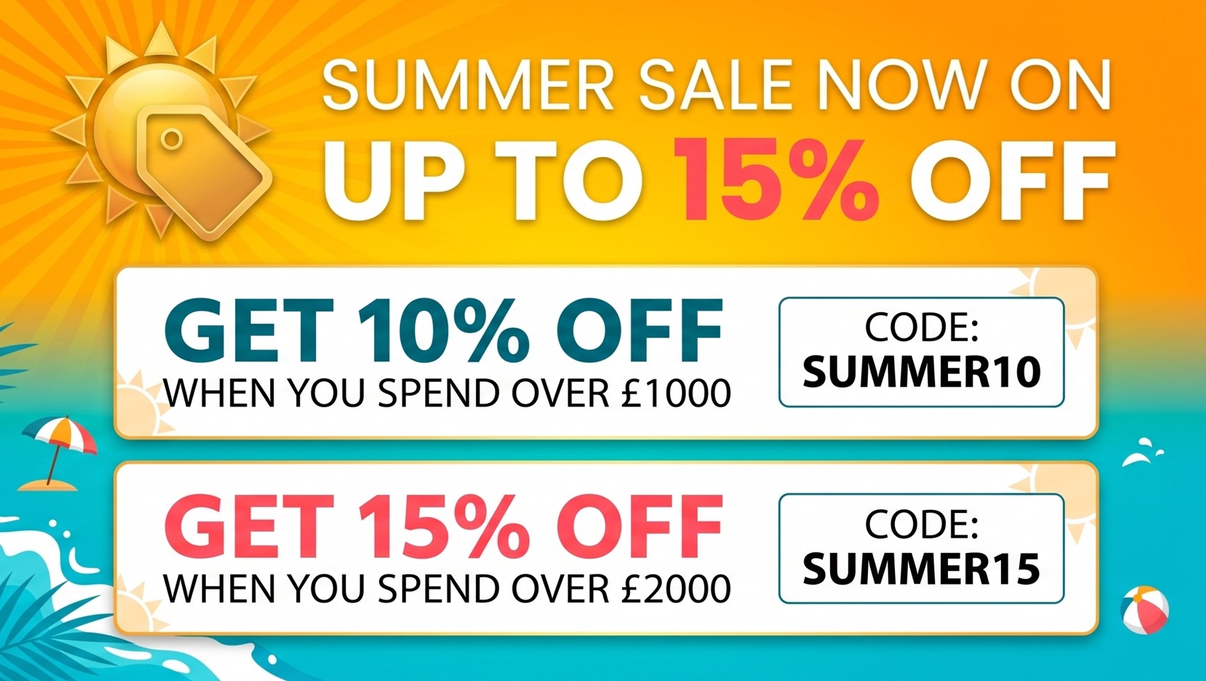 Summer sale now on — up to 15% off